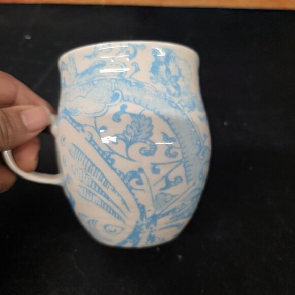 Anthropologie Homegrown Monogram M, Aqua Floral 16 Oz Coffee Tea Mug - Picture 4 of 6